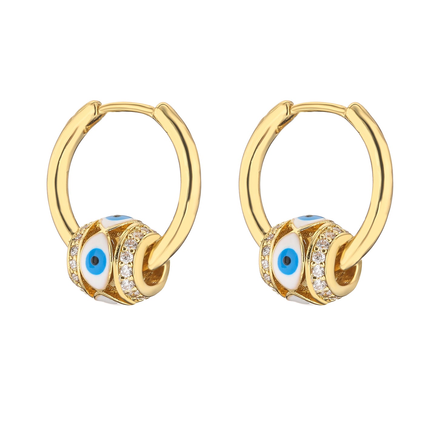 Enamel Evil Eye Bead Hoop Earrings