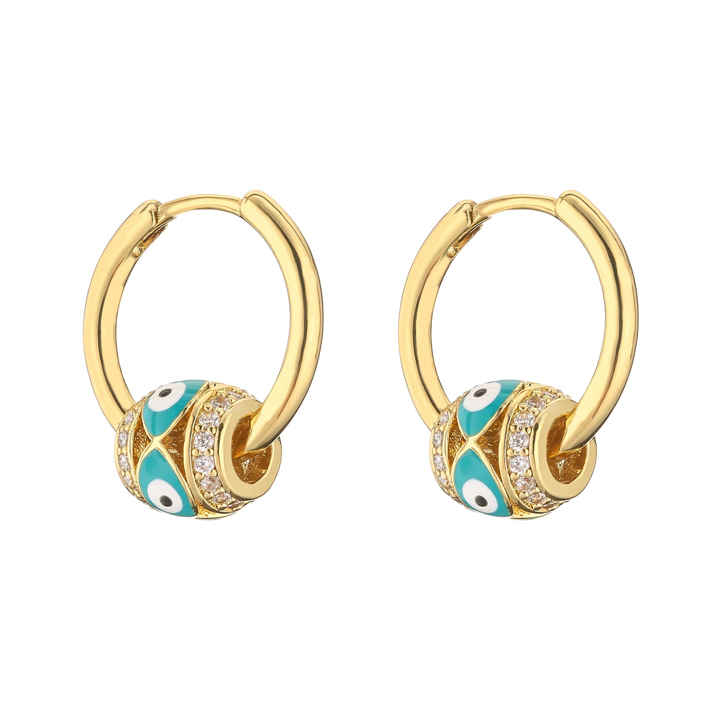 Enamel Evil Eye Bead Hoop Earrings