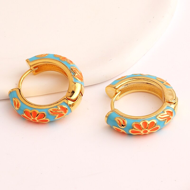 Enamel Floral Huggie Hoop Earrings