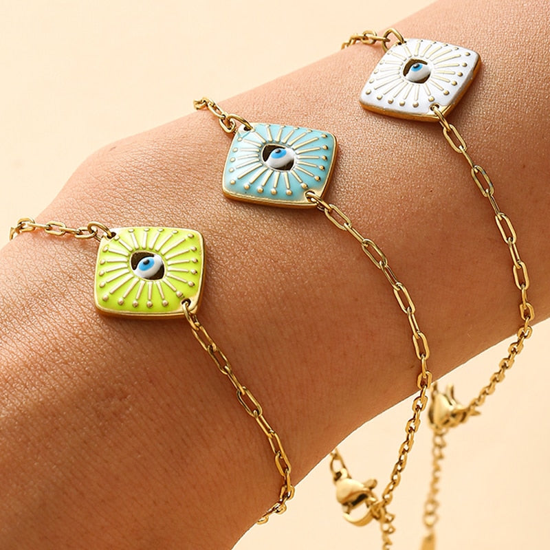 Boho Square Enamel Evil Eye Bracelet