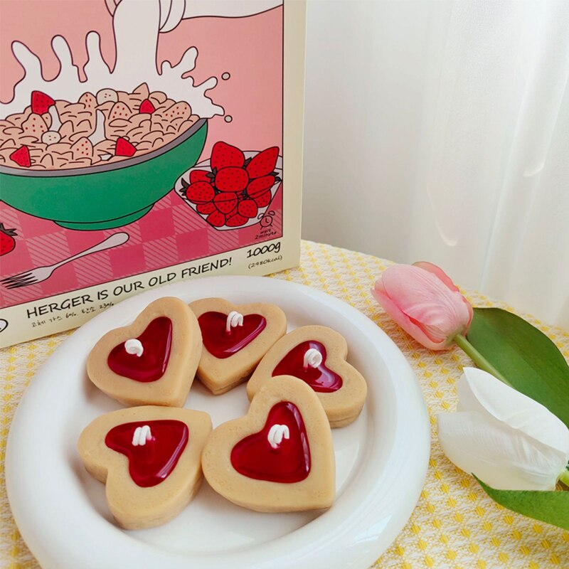 Strawberry Heart Biscuit Candle