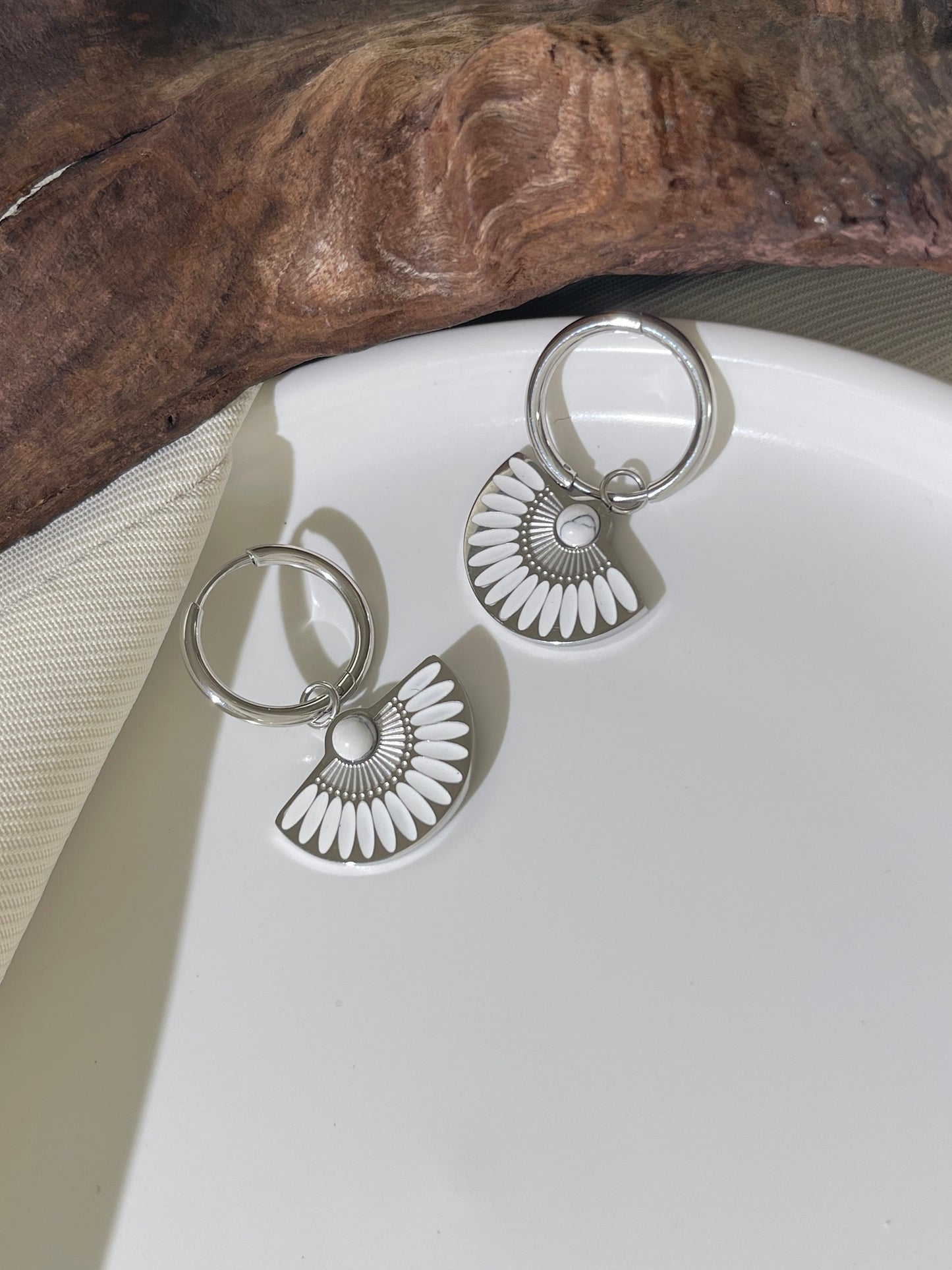 Fan Shaped Enamel Charm Hoop Earrings