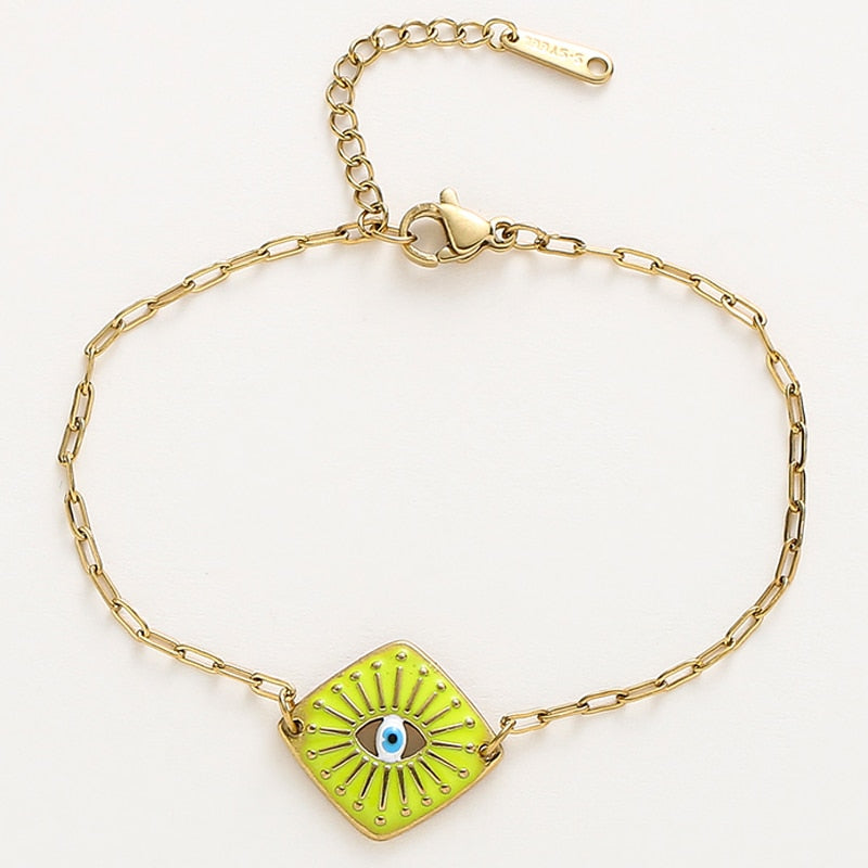 Boho Square Enamel Evil Eye Bracelet