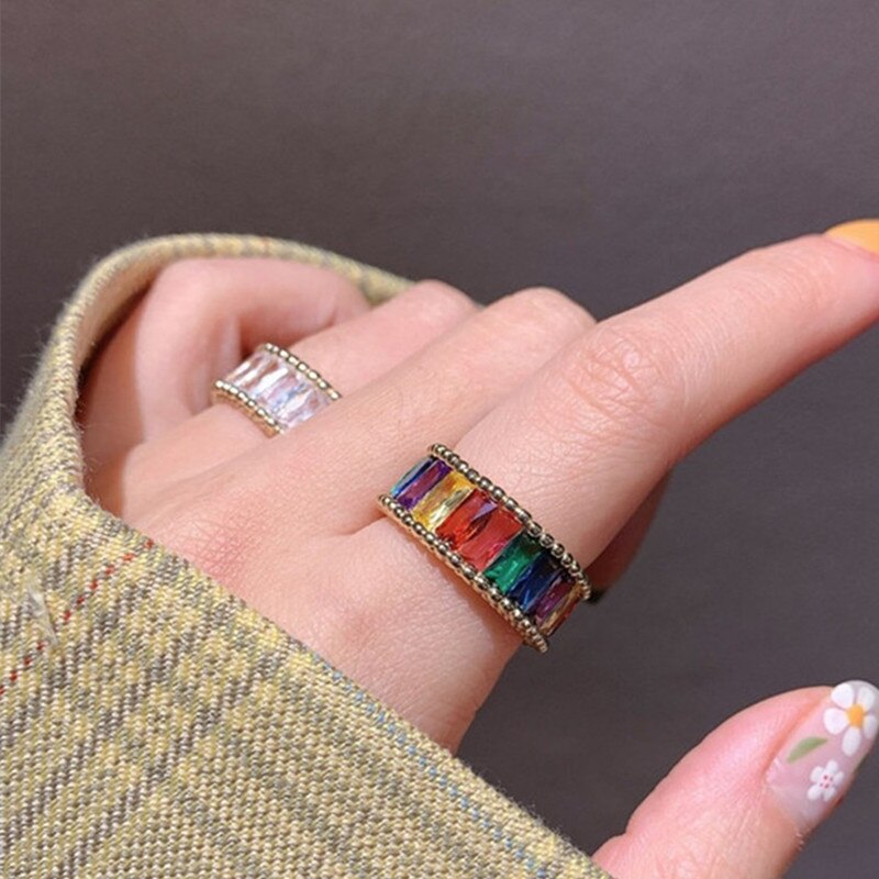 Rainbow Zircon Adjustable Ring