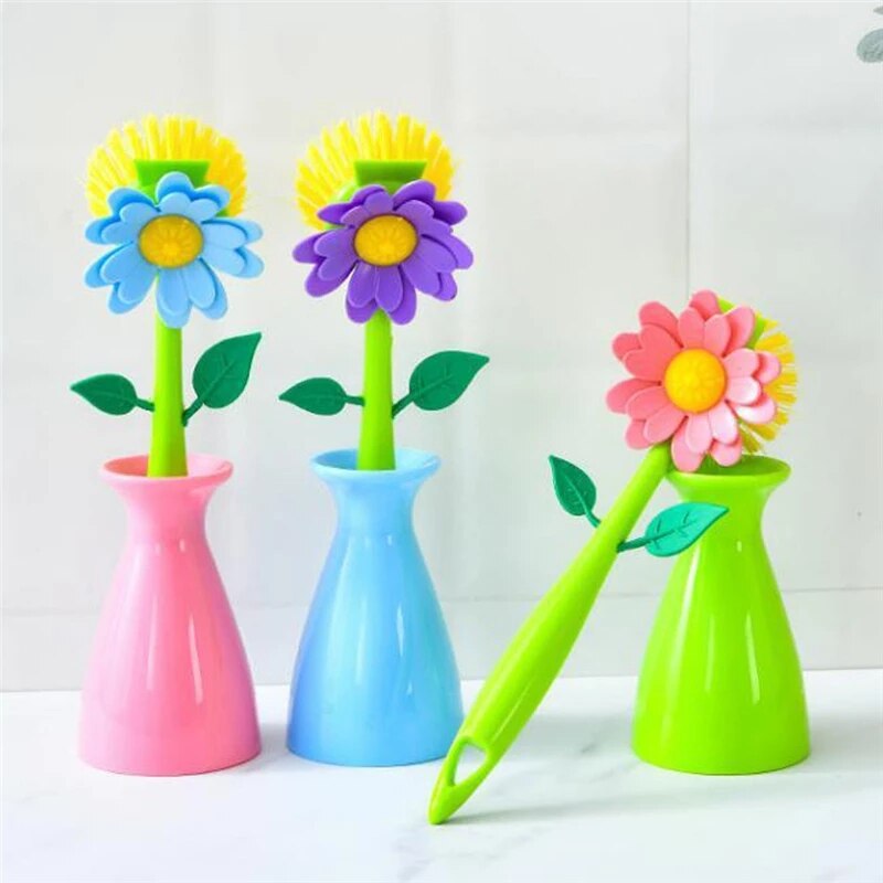 Floral Cleaning Brush & Base