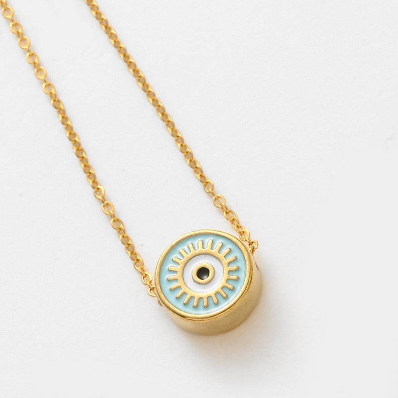 Bohemia Chunky Disc Evil Eye Necklace