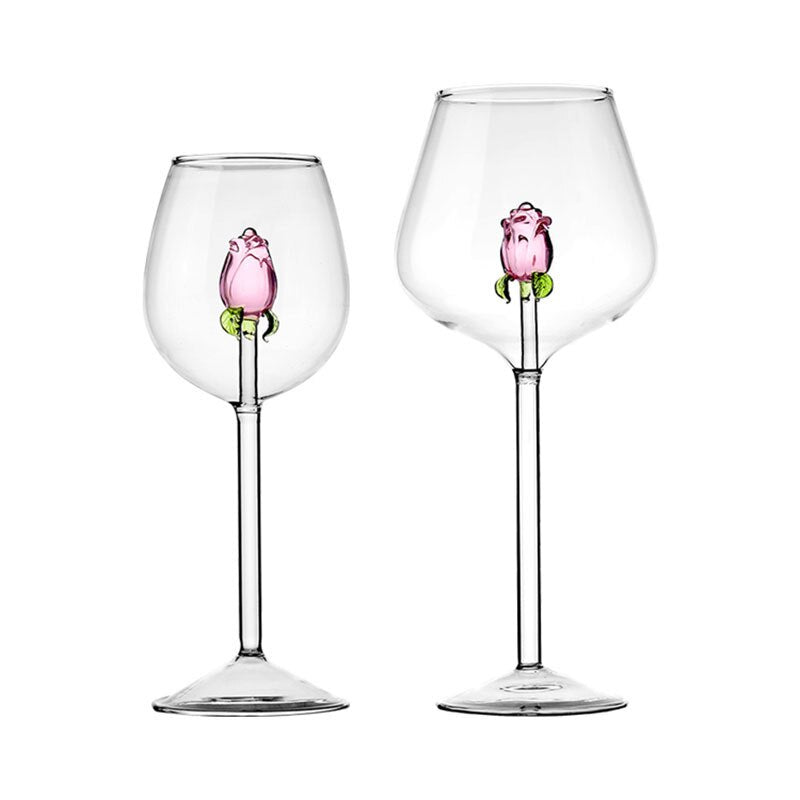 3D Pink Rose Wine Glasses