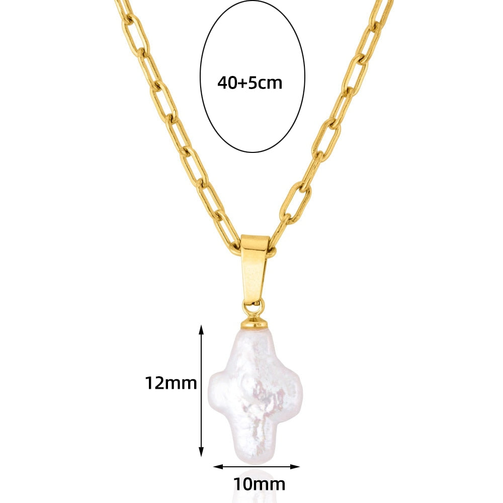 Baroque Faux Pearl Cross Necklace