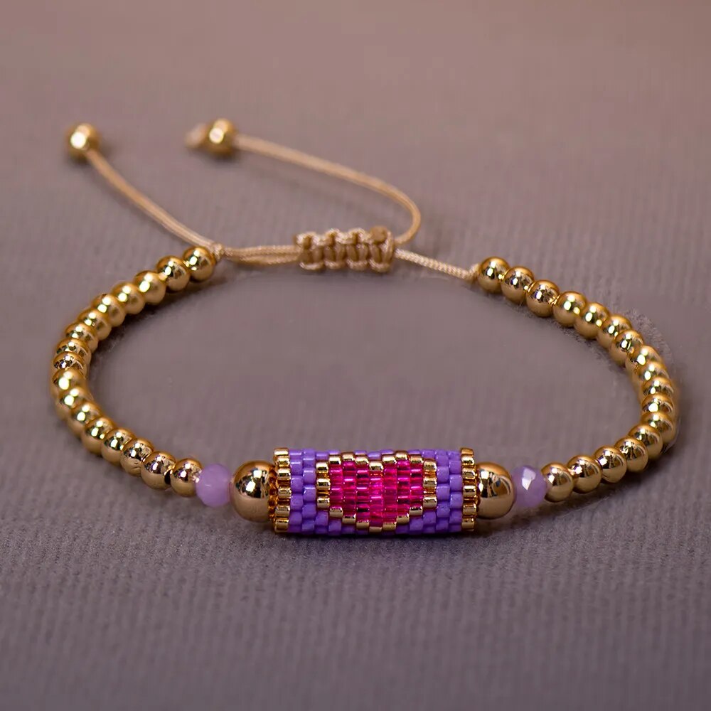 Love Heart Beaded String Bracelet