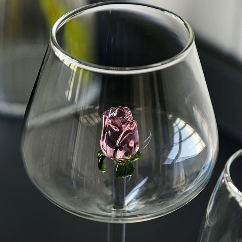 3D Pink Rose Wine Glasses