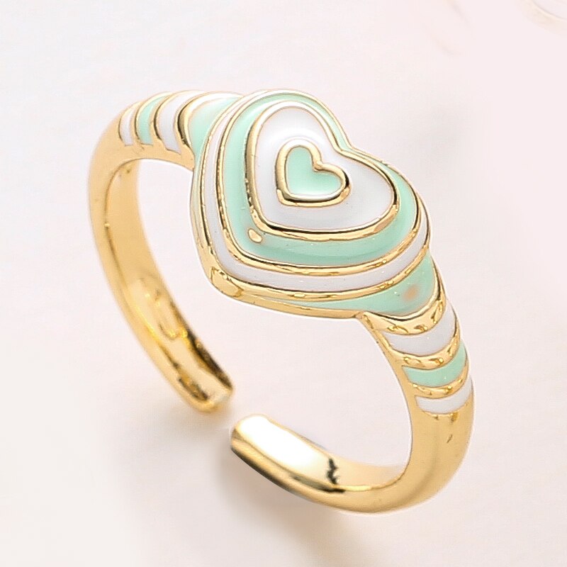 Geometric Enamel Heart Ring