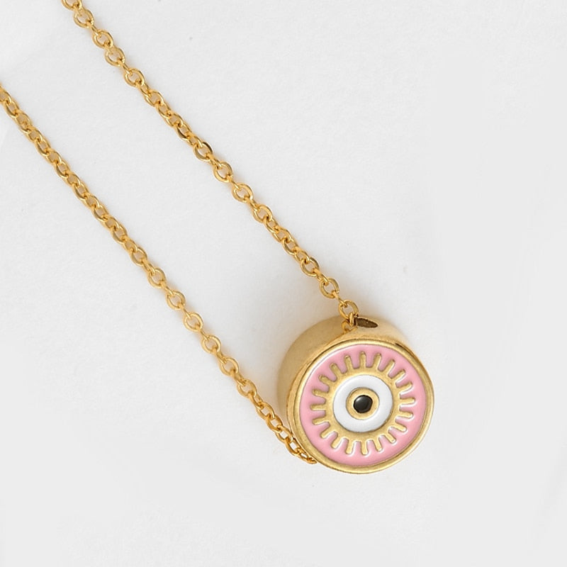 Bohemia Chunky Disc Evil Eye Necklace