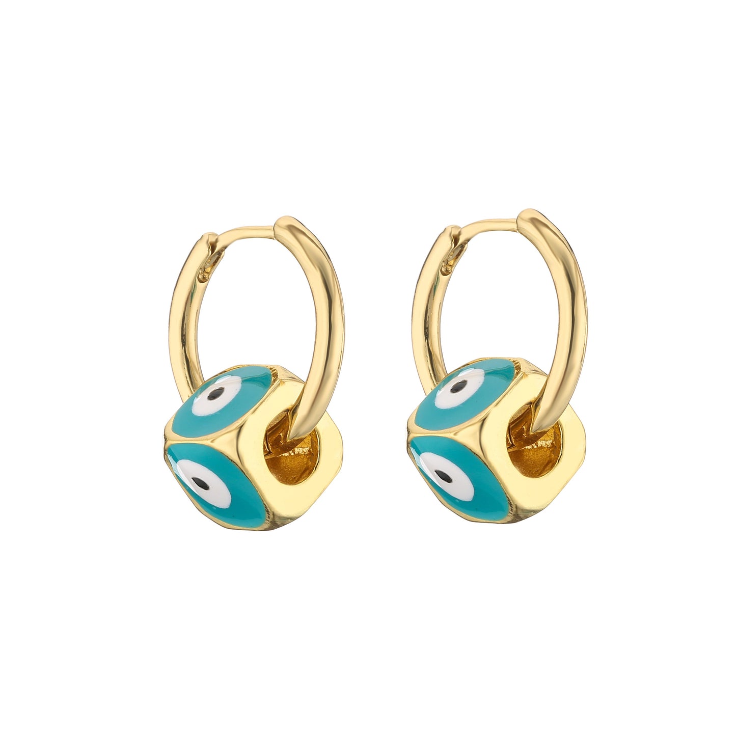 Enamel Evil Eye Bead Hoop Earrings