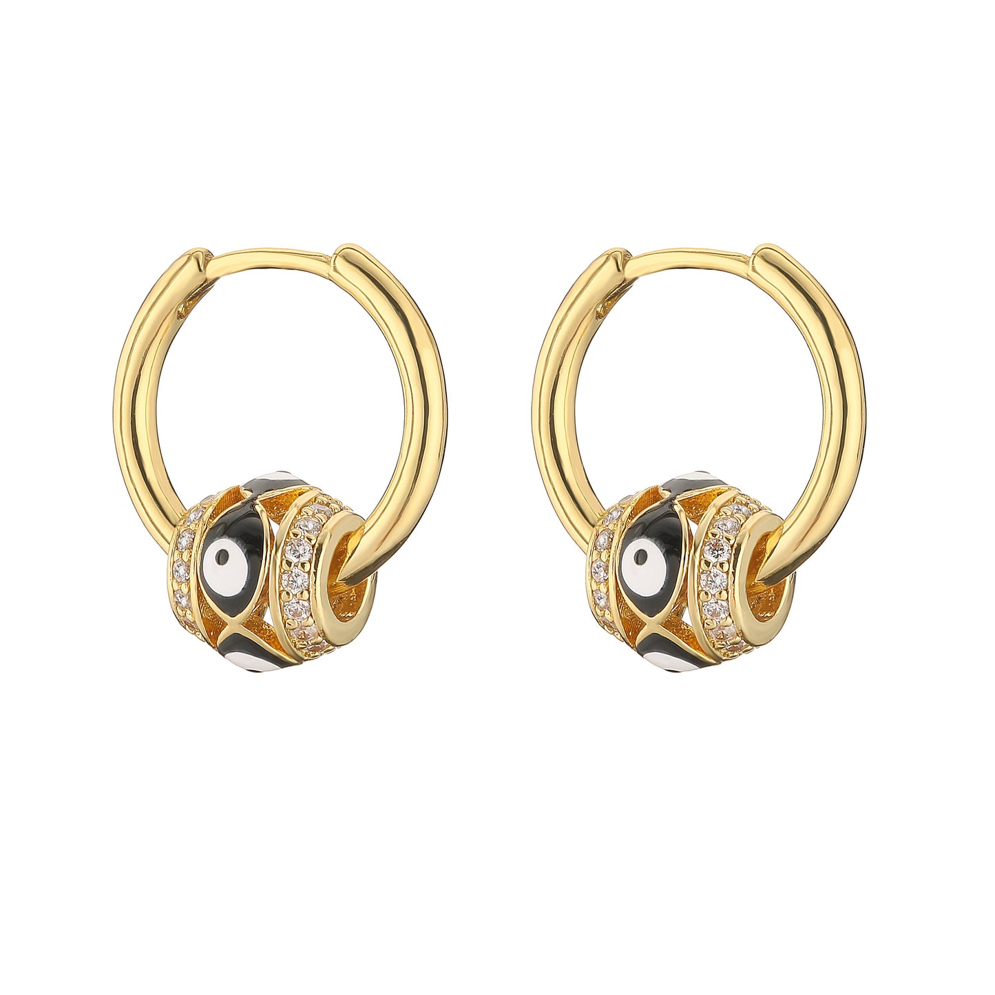 Enamel Evil Eye Bead Hoop Earrings