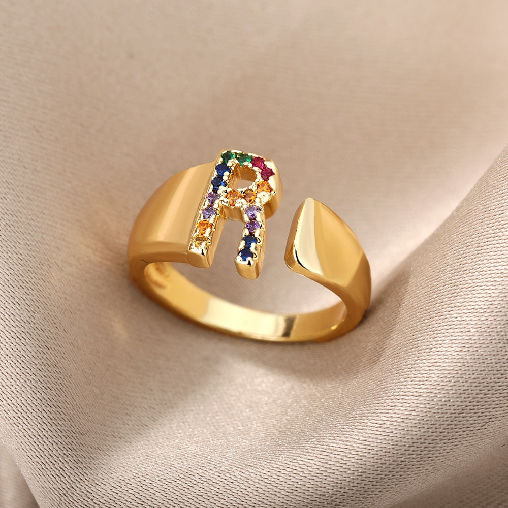 Rainbow Zircon Initial Ring