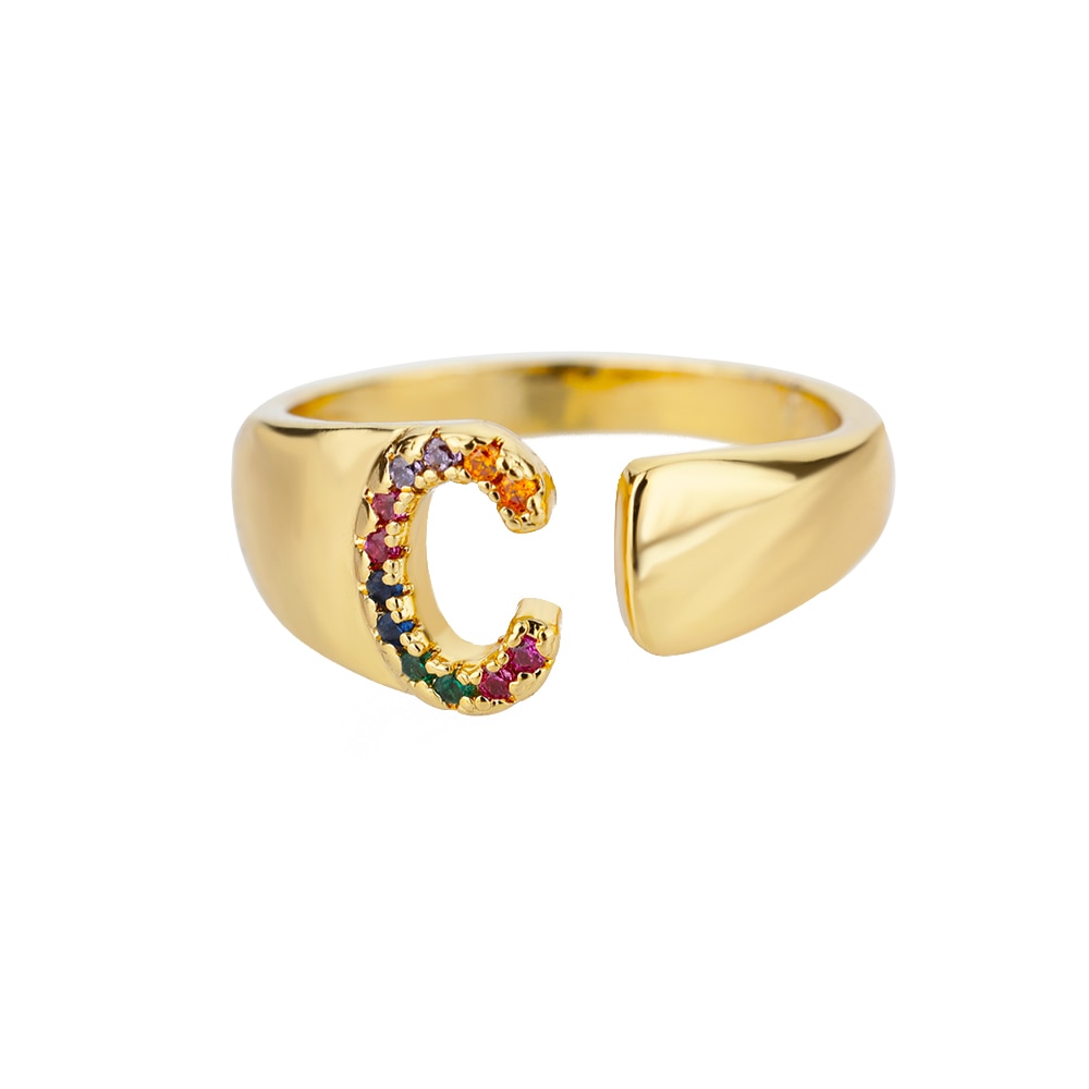 Rainbow Zircon Initial Ring