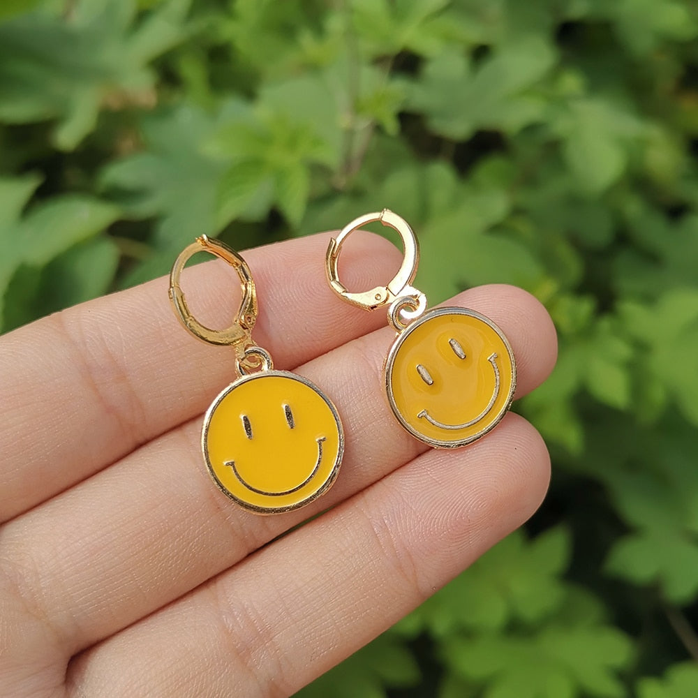 Smiley Hoop Drop Earrings