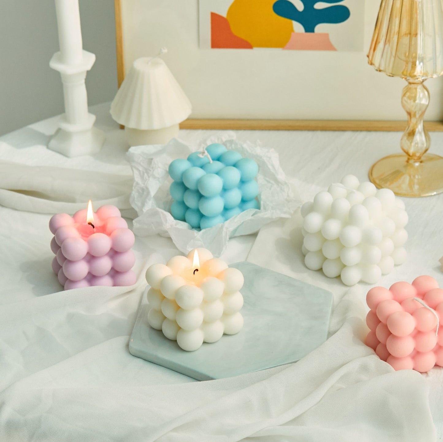 Bubble Cube Pastel Candles