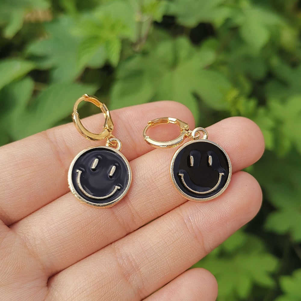 Smiley Hoop Drop Earrings