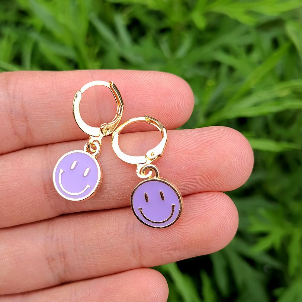 Smiley Hoop Drop Earrings