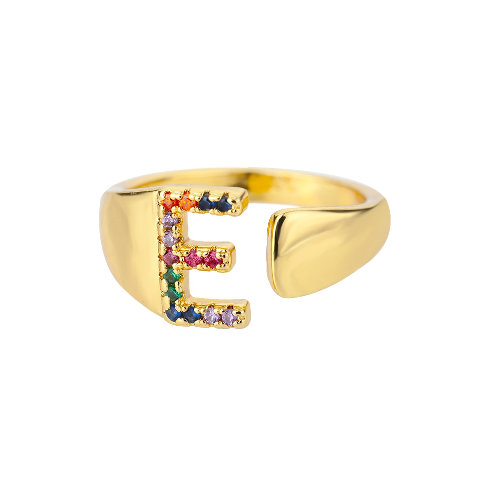 Rainbow Zircon Initial Ring