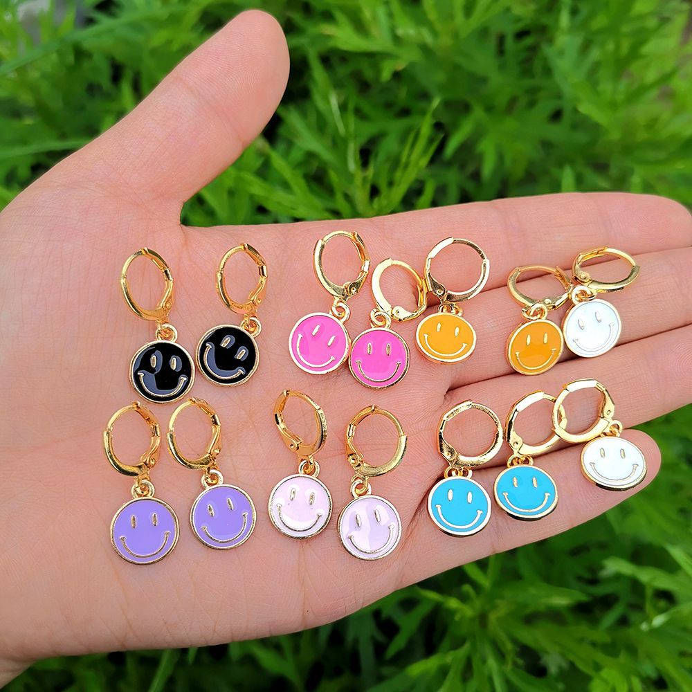 Smiley Hoop Drop Earrings