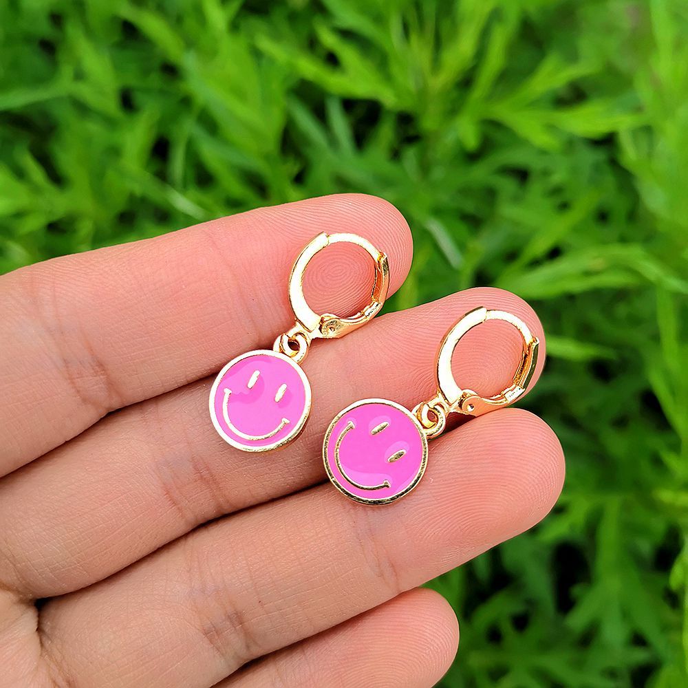 Smiley Hoop Drop Earrings