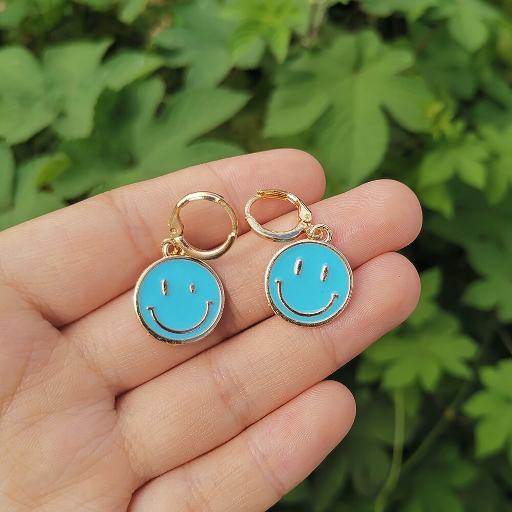 Smiley Hoop Drop Earrings