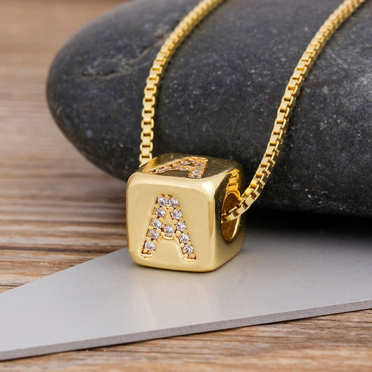 Alphabet Cube Pendant Necklace