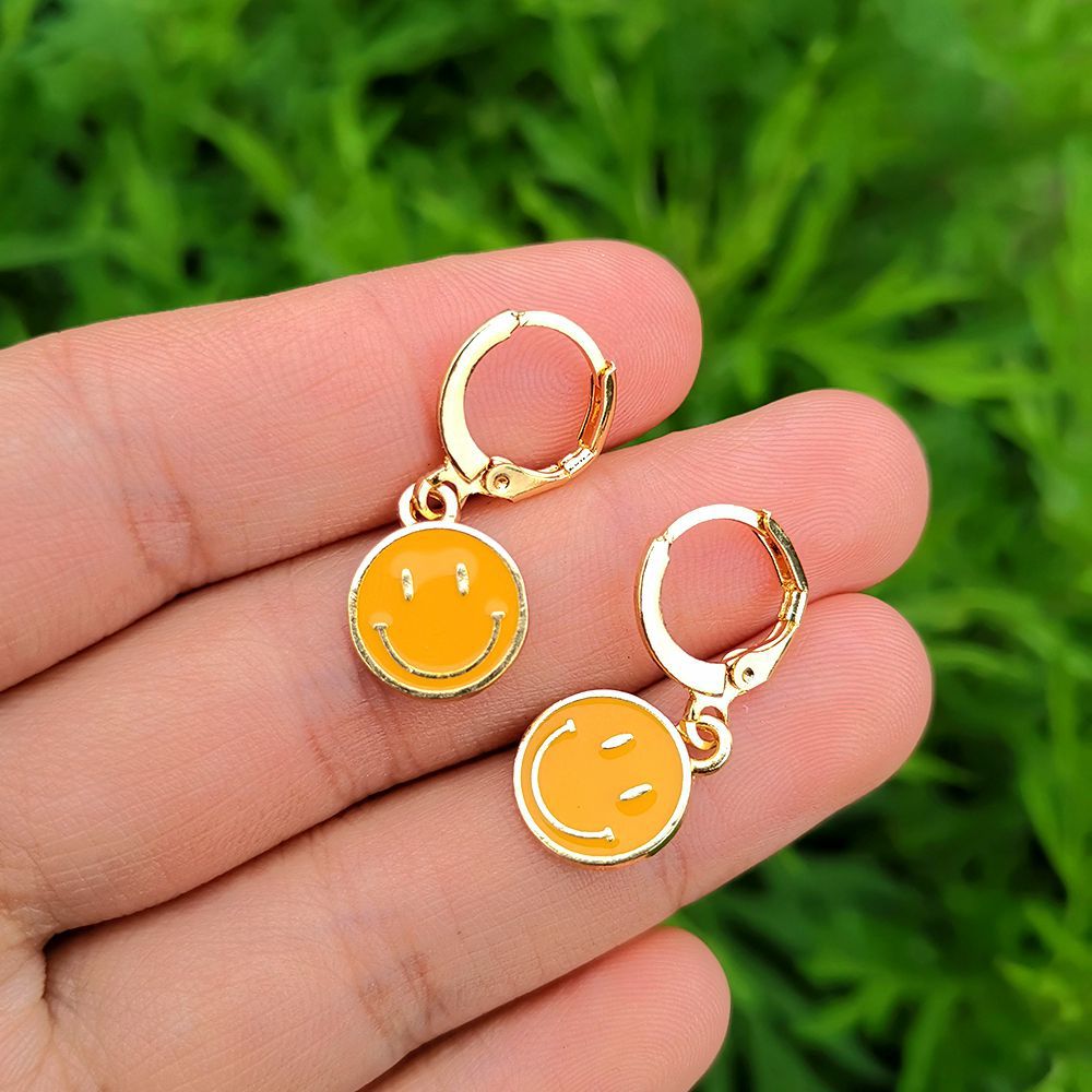 Smiley Hoop Drop Earrings