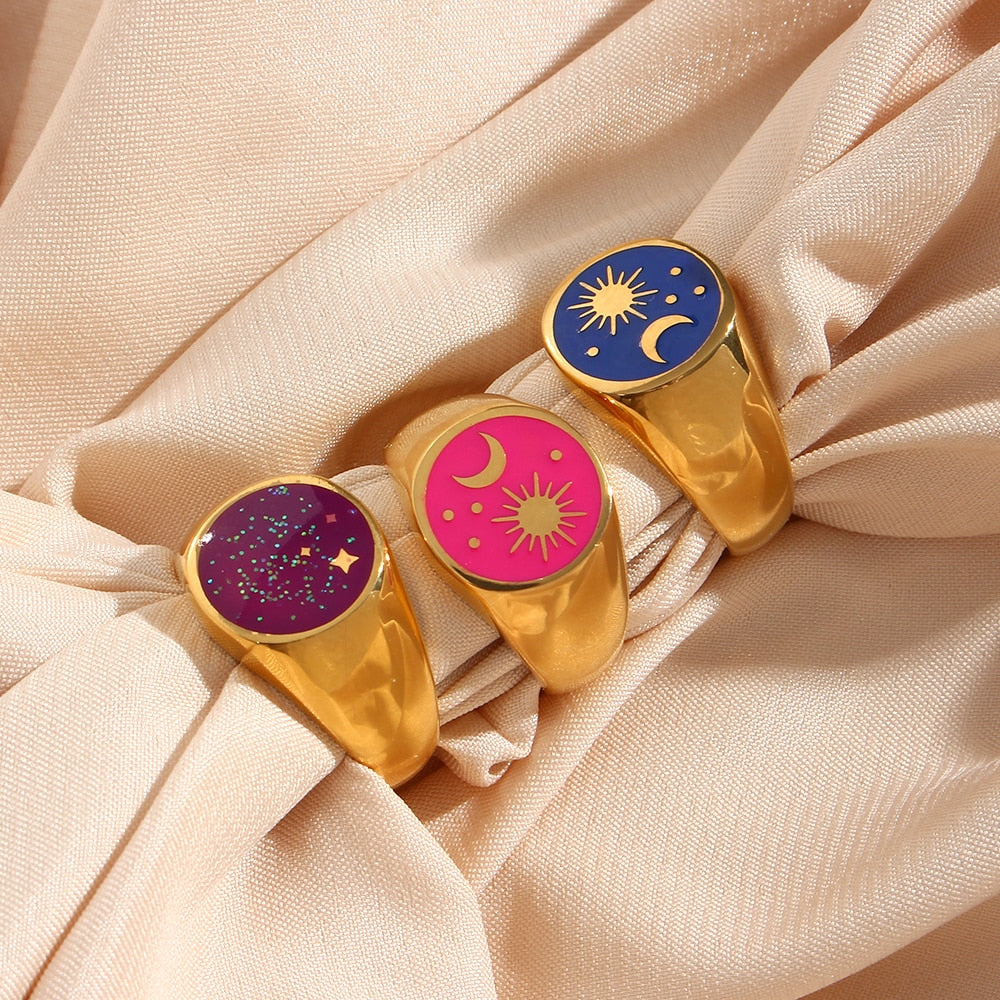 Star Moon Universe Enamel Ring