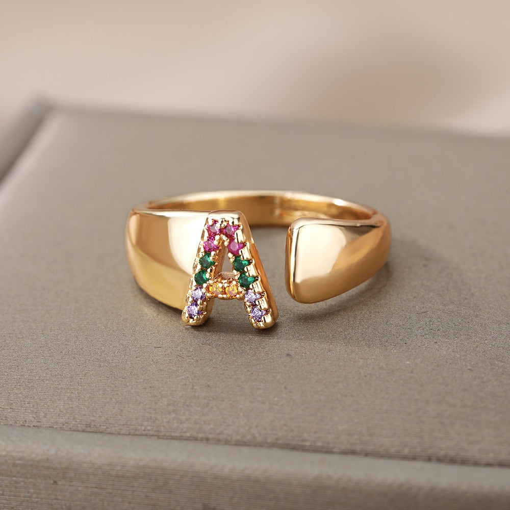 Rainbow Zircon Initial Ring