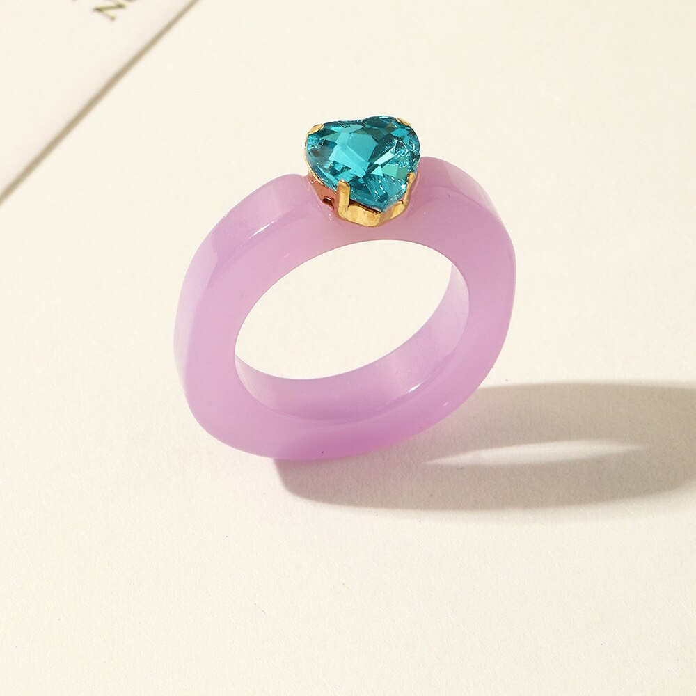 Colourful Heart Rhinestone Acrylic Rings