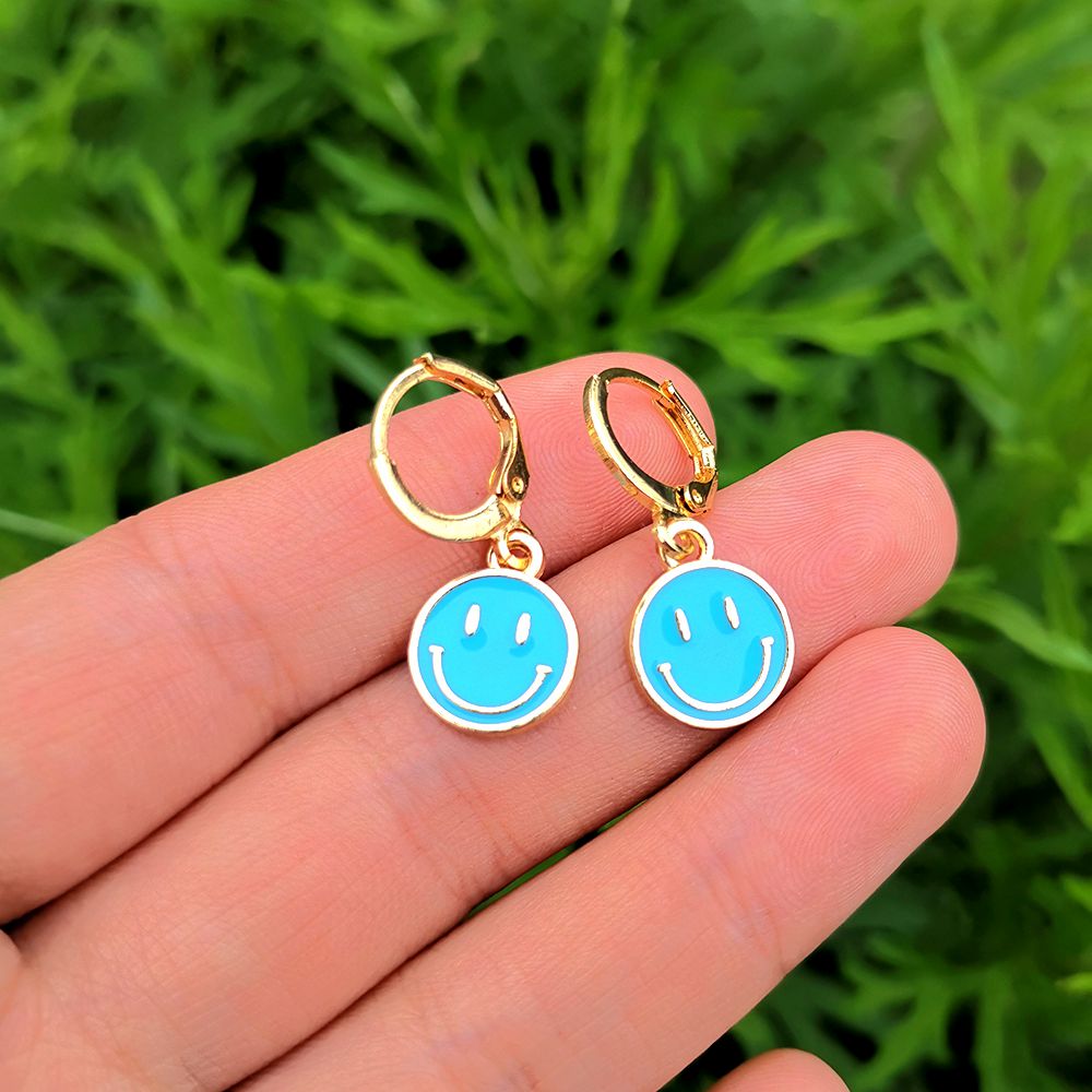 Smiley Hoop Drop Earrings