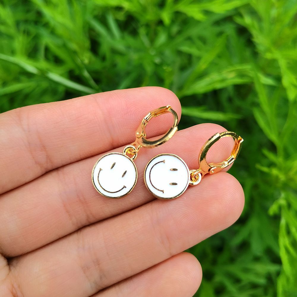 Smiley Hoop Drop Earrings