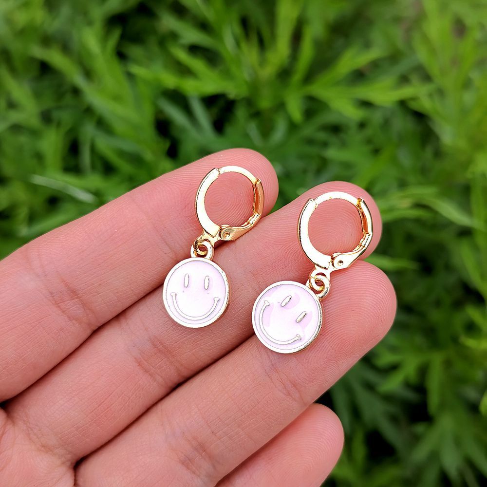 Smiley Hoop Drop Earrings