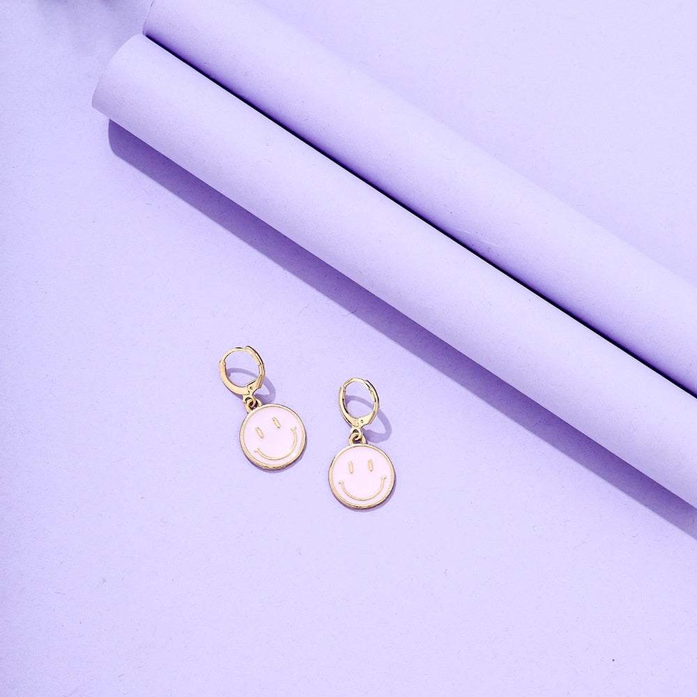 Smiley Hoop Drop Earrings