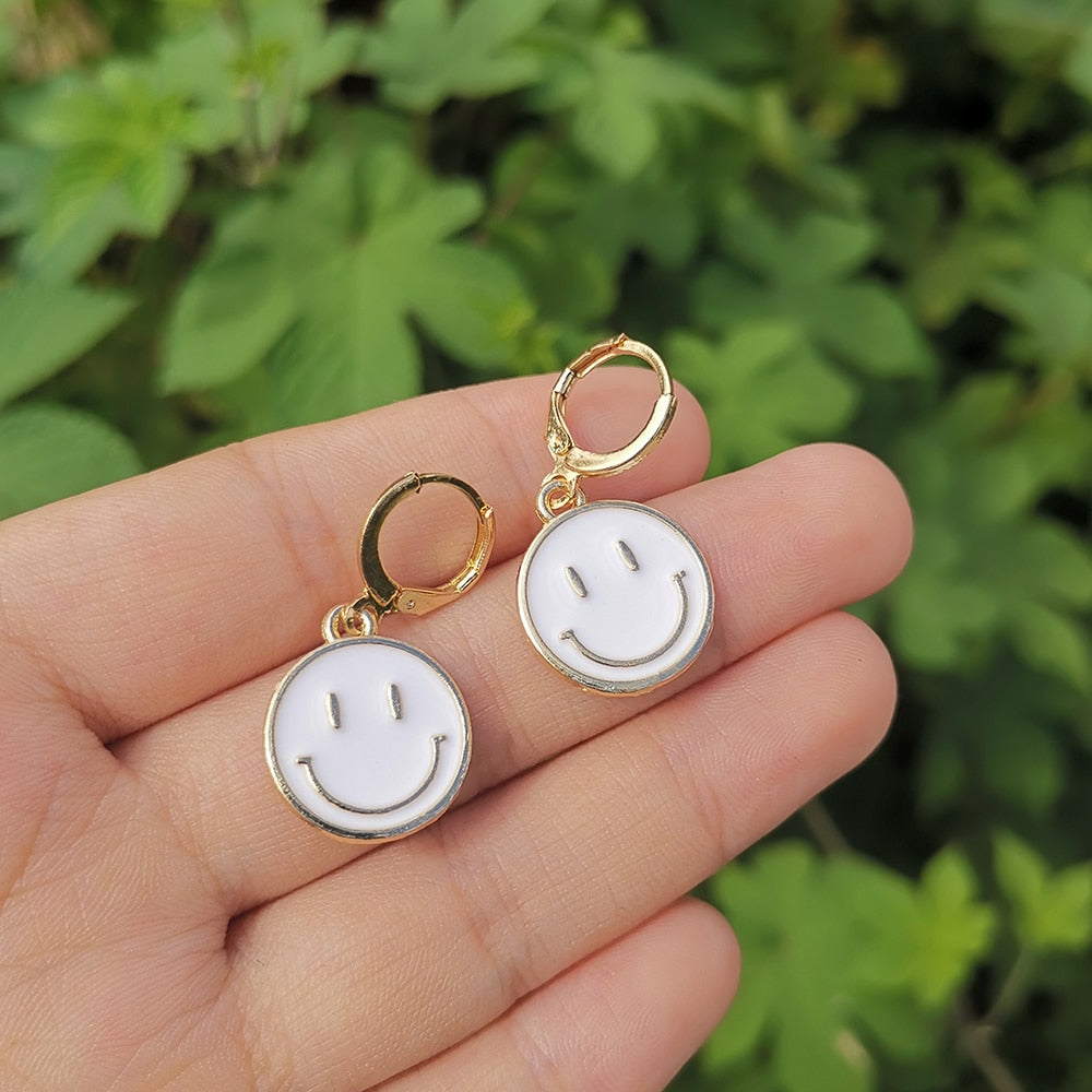 Smiley Hoop Drop Earrings