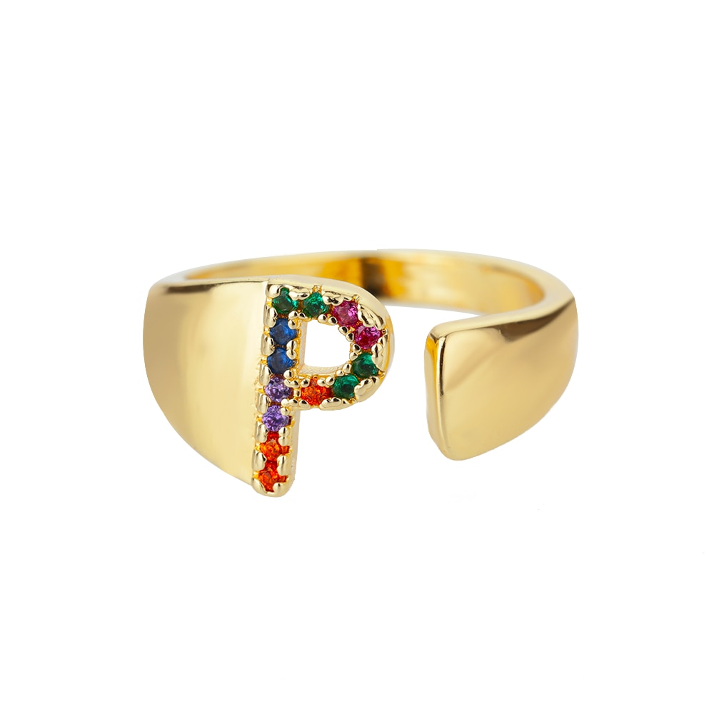 Rainbow Zircon Initial Ring