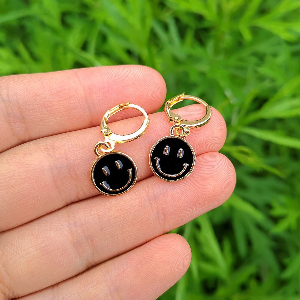 Smiley Hoop Drop Earrings