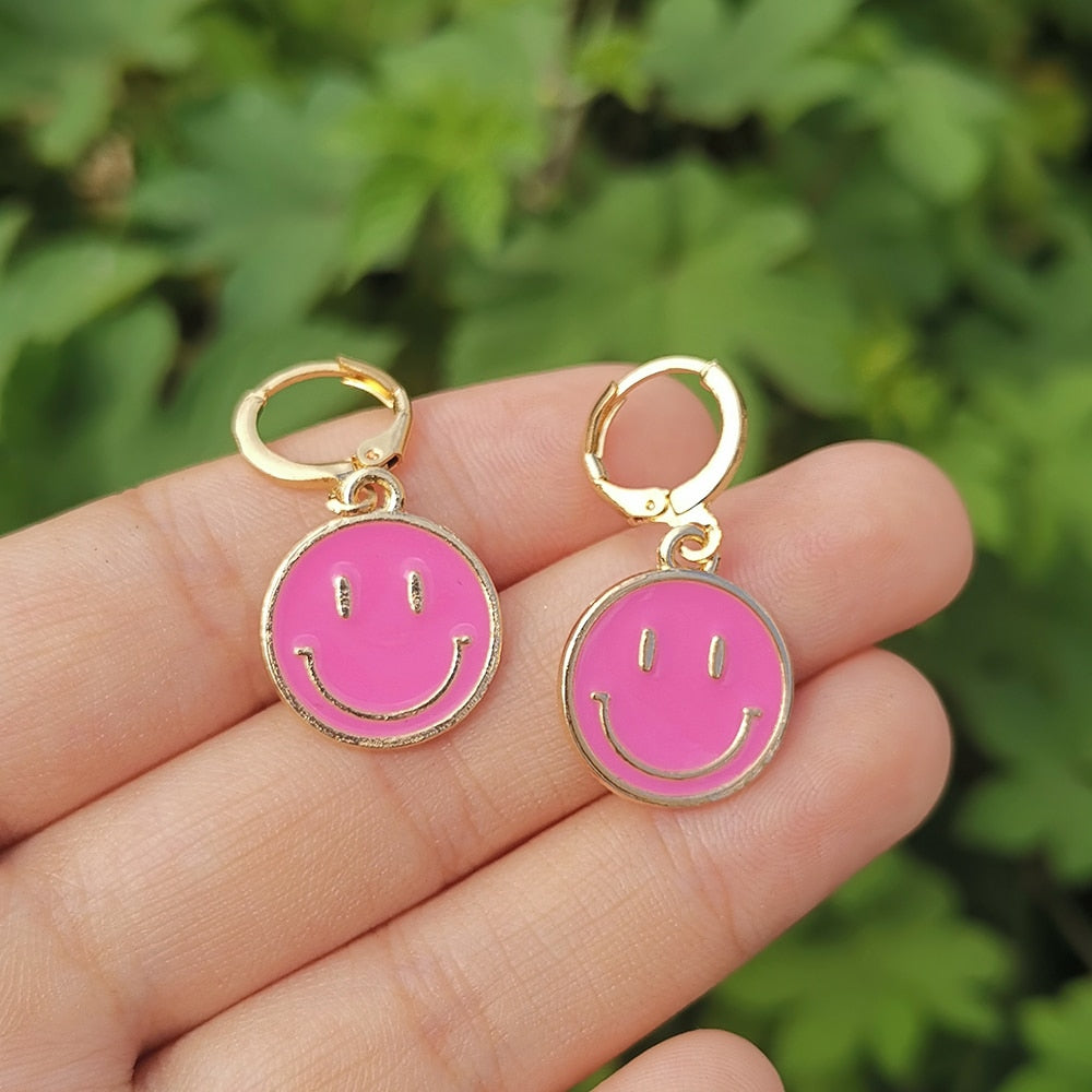 Smiley Hoop Drop Earrings