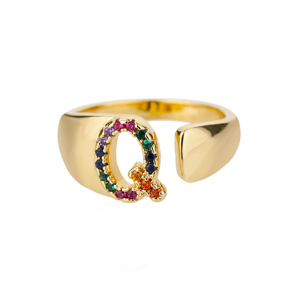 Rainbow Zircon Initial Ring