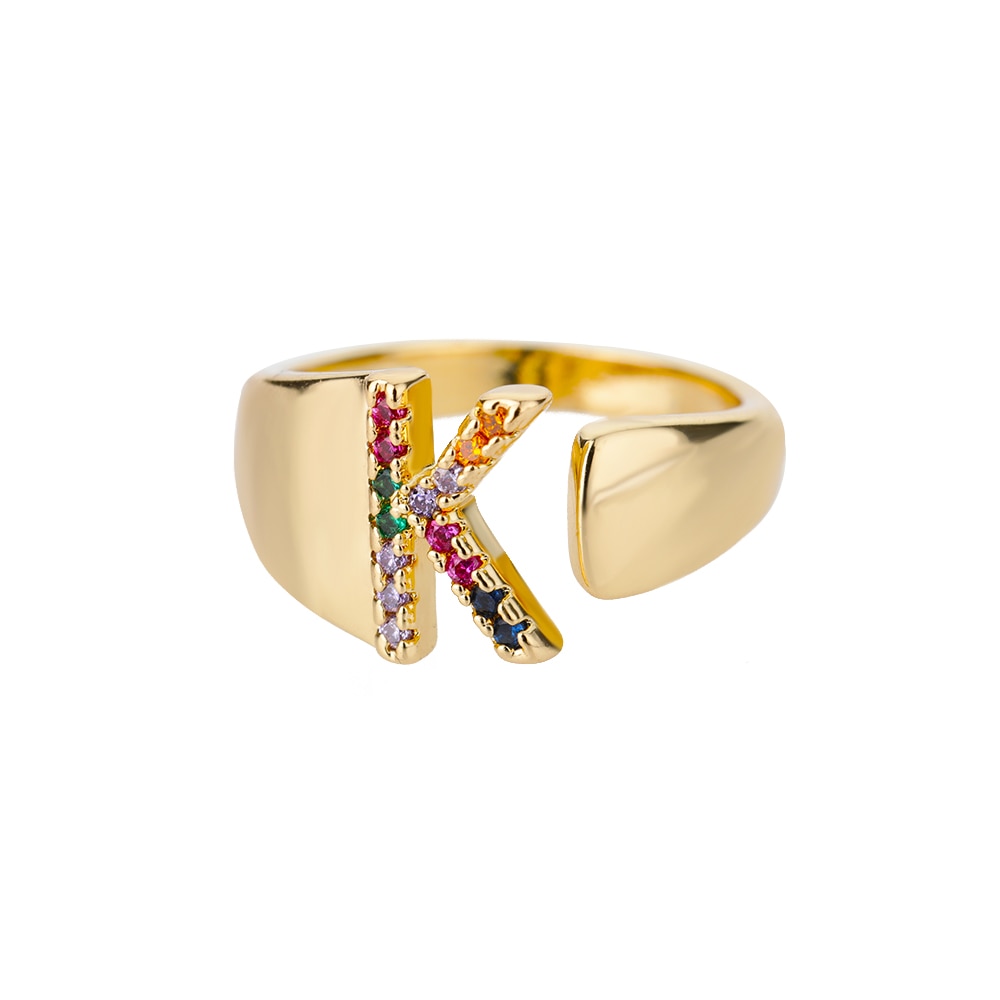 Rainbow Zircon Initial Ring