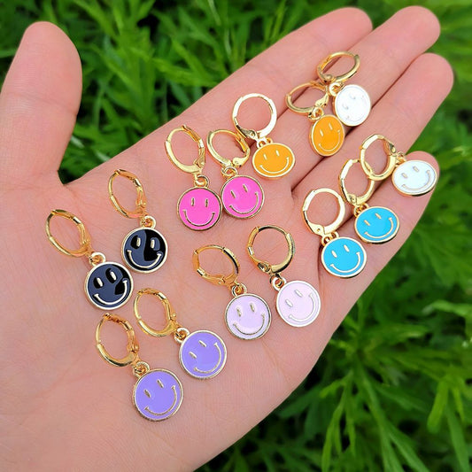 Smiley Hoop Drop Earrings