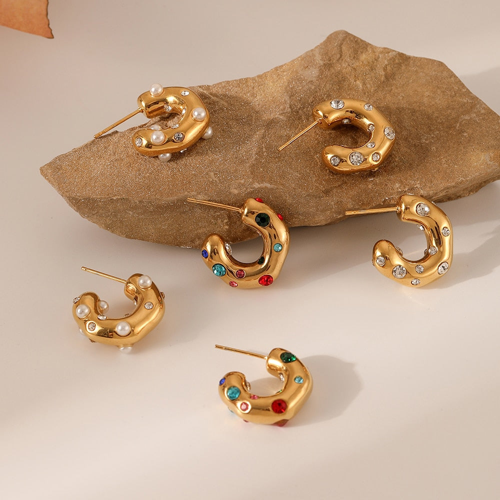 Gold Zircon Chunky Hoops