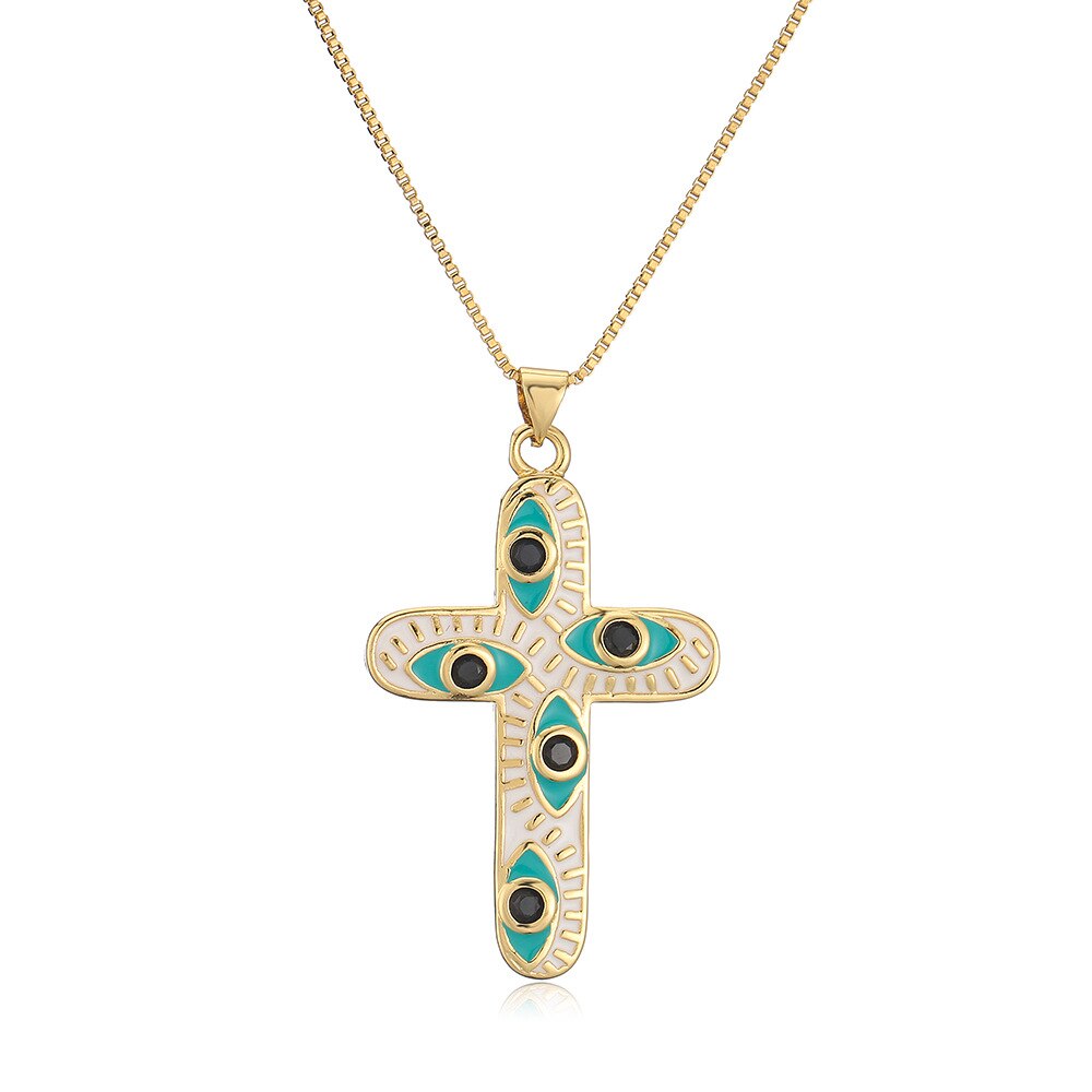 Enamel Evil Eye Cross Necklace