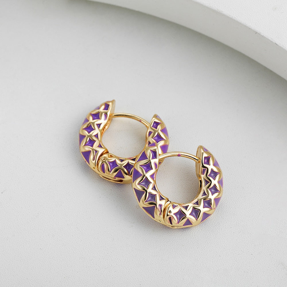 Colourful Enamel Geometric Hoop Earrings