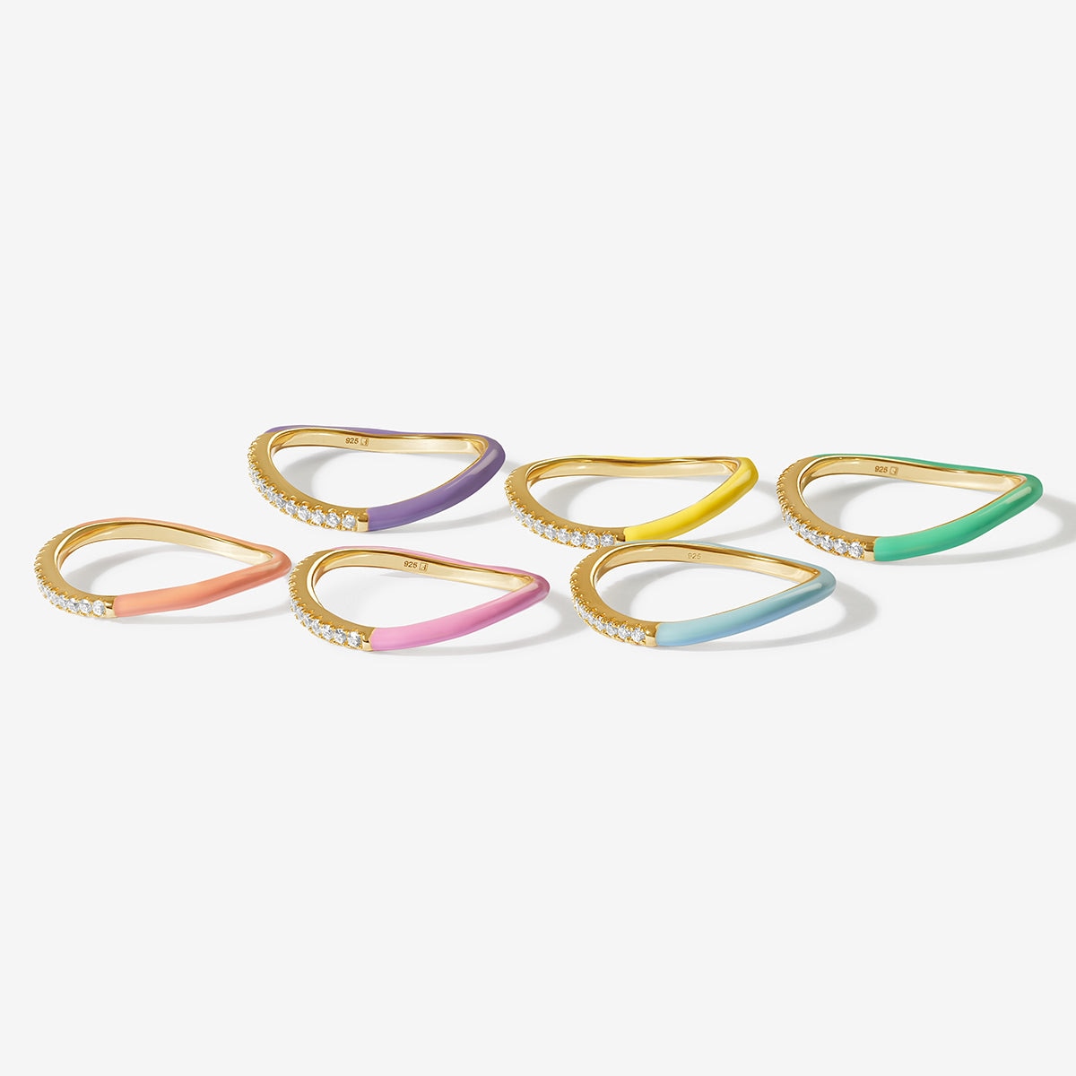 Thin Wave Enamel Pastel Coloured Stacking RIngs