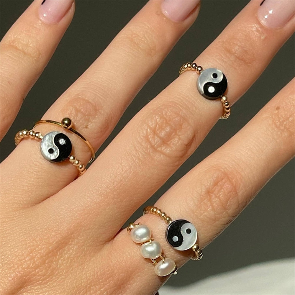 Yin Yang Beaded Ring