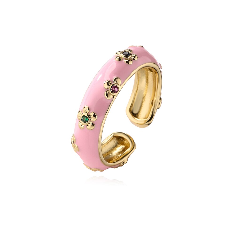 Enamel Zircon Floral Ring